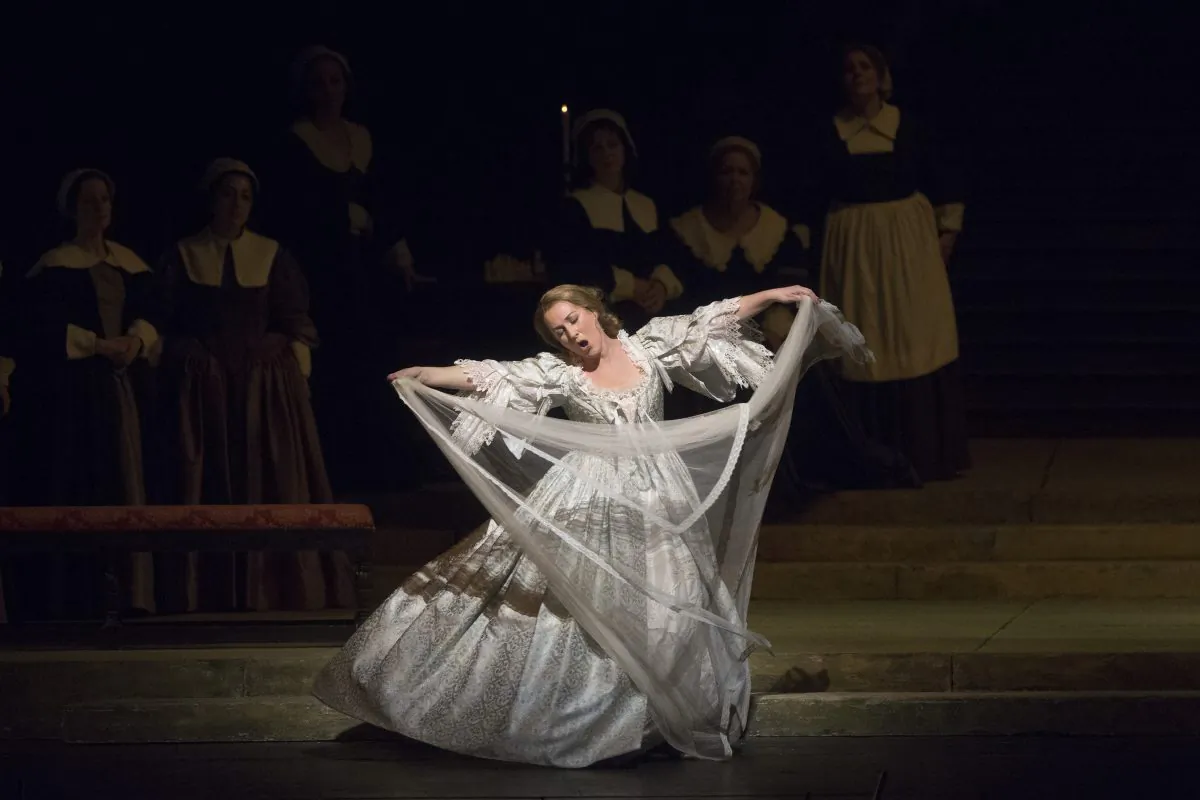 Diana Damrau is splendid in her made scene as Elvira in Bellini's I Puritani. (Marty Sohl/Metropolitan Opera)