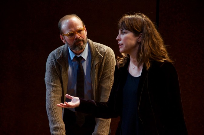 (L–R) Chris Bauer and Rebecca Pidgeon in the world premiere of David Mamet's The Penitent, directed by Neil Pepe (Doug Hamilton)