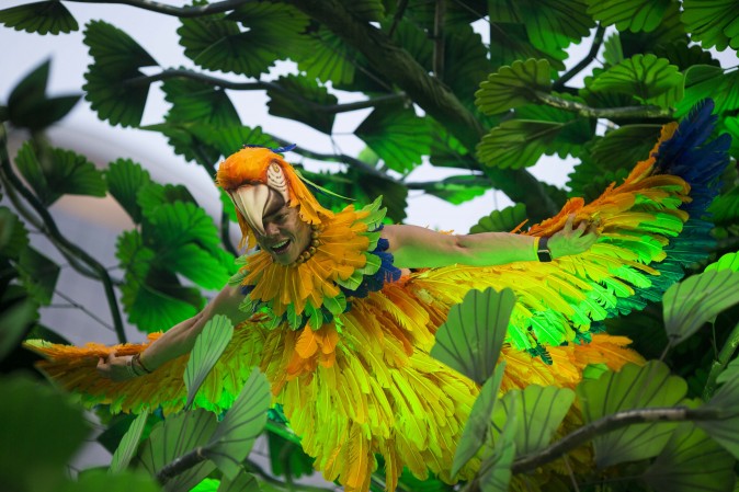 A performer from the Beija Flor samba school parades during Carnival celebrations at the Sambadrome in Rio de Janeiro on Feb. 27, 2017. (AP Photo/Silvia Izquierdo)