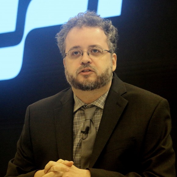 Robert Pondiscio, senior fellow and vice president for external affairs at the Thomas B. Fordham Institute, speaks at the American Enterprise Institute, Feb. 22, on civic education. (Gary Feuerberg/ Epoch Times)