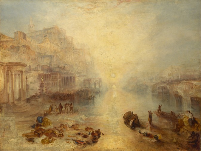 "Ancient Italy—Ovid Banished from Rome," exhibited 1838, J.M.W. Turner. Oil on canvas 37 1/4 inches by 49 3/16 inches, Private collection (The Metropolitan Museum of Art, Image source: Art Resource, NY)