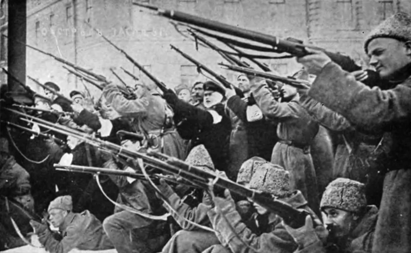 Rebels in St. Petersburg firing on Imperial Russian police in the first days of the February Revolution. (Public Domain)