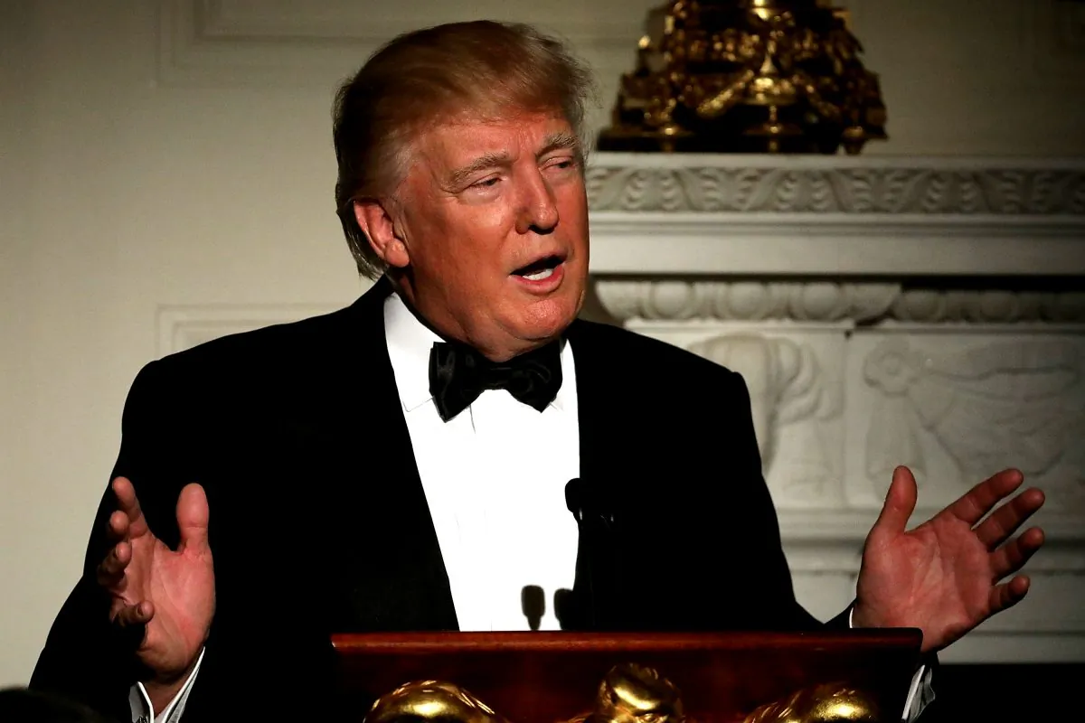 President Donald Trump delivers brief remarks before a toast during the annual Governors' Dinner in the East Room of the White House in Washington on Feb. 26, 2017. Part of the National Governors Association's annual meeting in the nation's capital, the black tie dinner and ball is the first formal event the Trumps will host at the White House since moving in last month. (Chip Somodevilla/Getty Images)