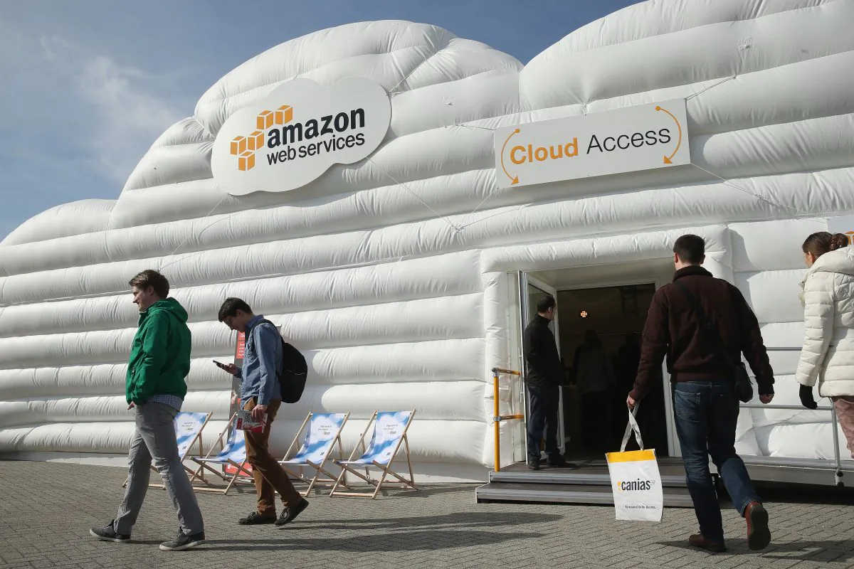 The cloud computing pavilion of Amazon Web Services at the 2016 CeBIT digital technology trade fair on March 14, 2016 in Hanover, Germany. (Sean Gallup/Getty Images)