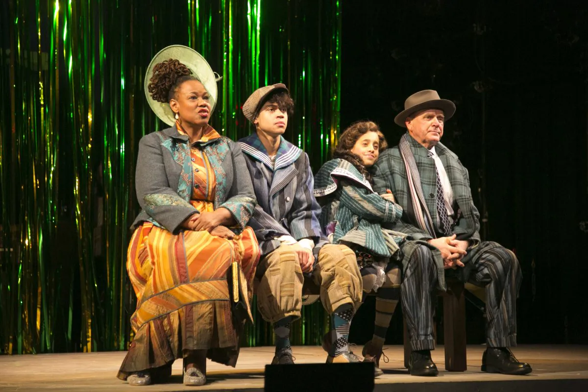 The Antrobus family: Maggie (Kecia Lewis), Henry (Reynaldo Piniella), Glady (Kimber Monroe), and George (David Rasche), in Thorton Wilder’s “The Skin of Our Teeth.” (Gerry Goodstein)