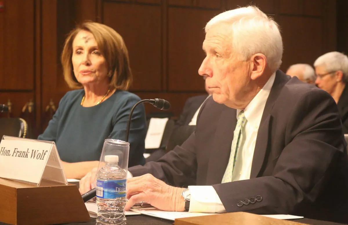 Democrat Minority Leader Nancy Pelosi (Calif.) and former Republican Congressman Frank Wolf (Va.) testify at the Congressional-Executive Commission on China (CECC) hearing on March 1. Both have for decades opposed Permanent Normal Trade Relations (PNTR) with China. (Gary Feuerberg/ Epoch Times)
