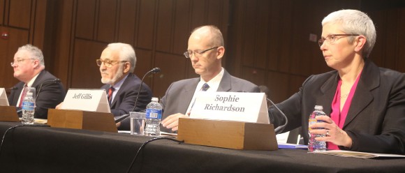 Panel of China observers testify before the Congressional-Executive Commission on March 1. (L to R) Michael R. Wessel, commissioner, U.S.-China Economic and Security Review Commission; James Mann, author,