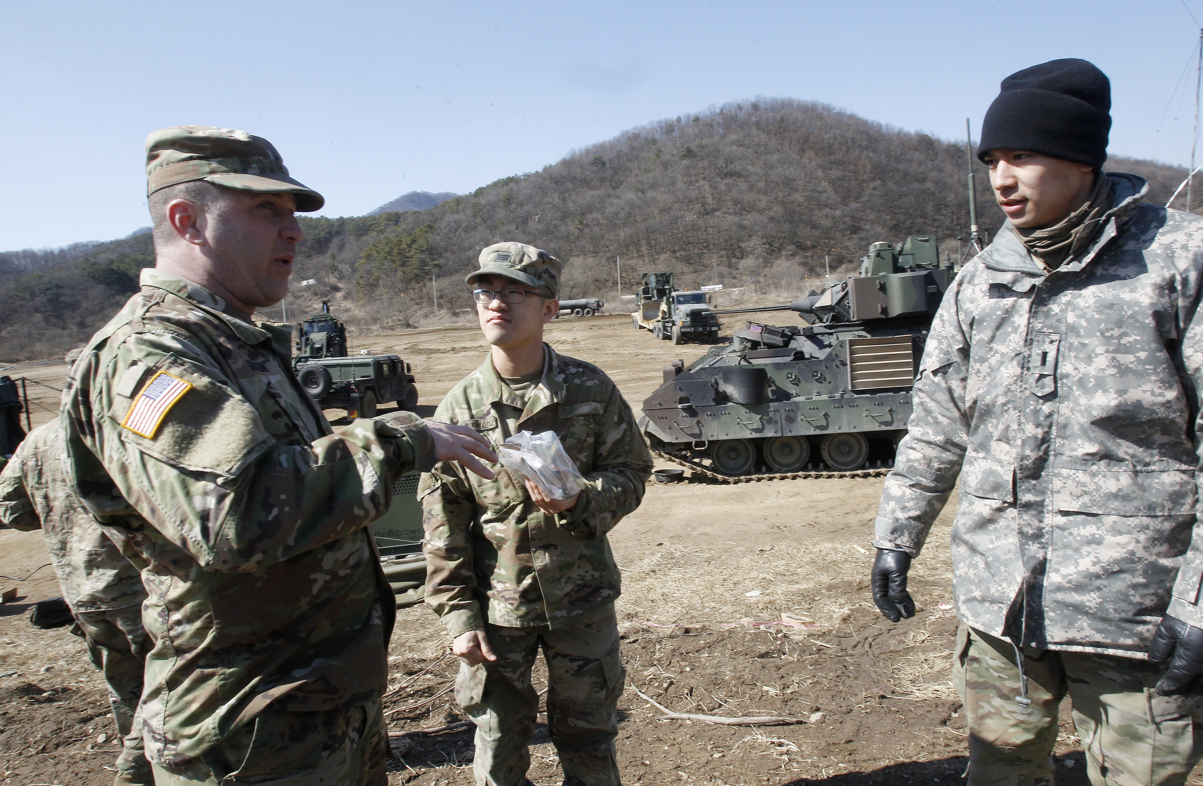 U.S. Army soldiers prepare their military exercise in Paju, near the border with North Korea, South Korea on March 6, 2017. (AP Photo/Ahn Young-joon)