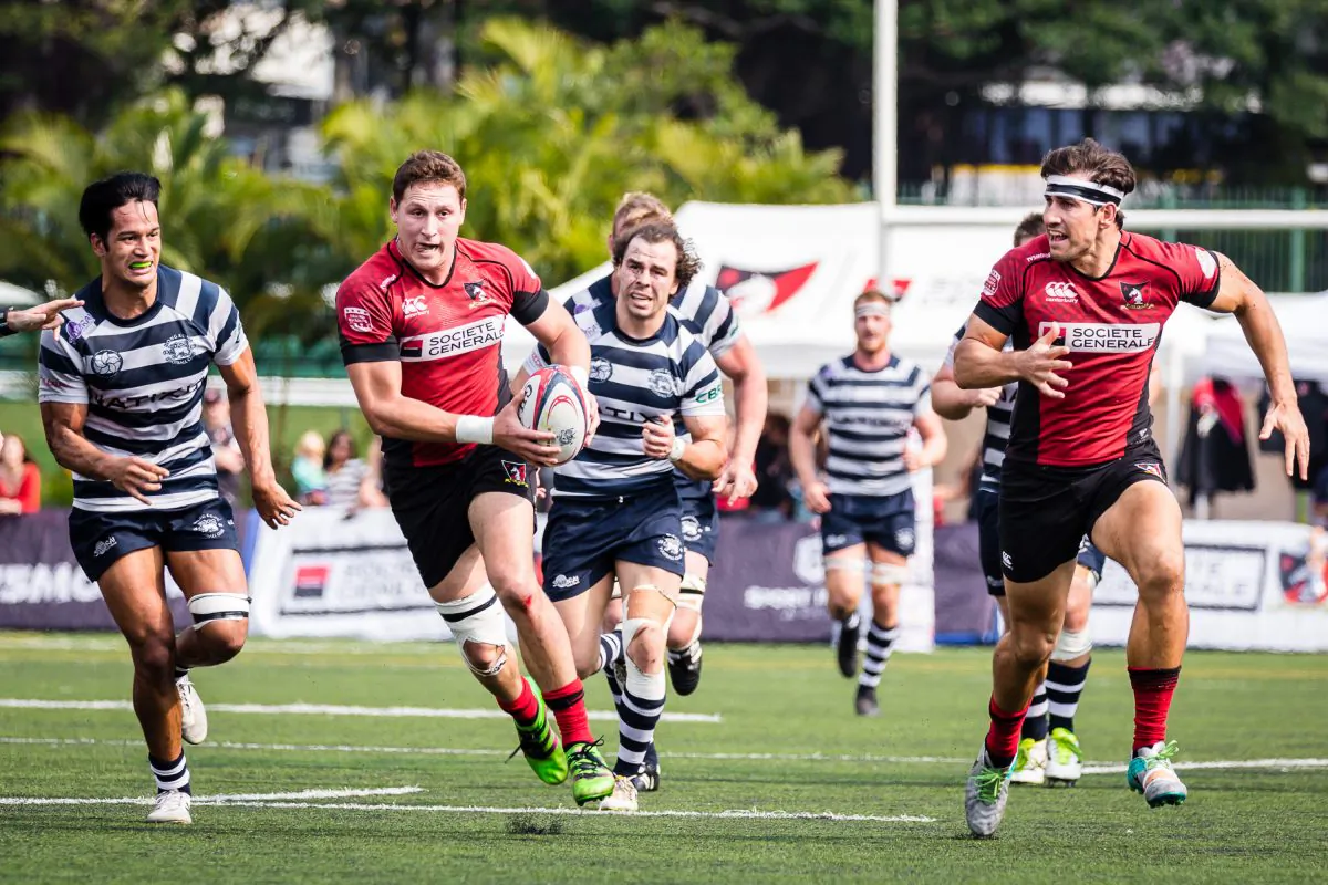 Valley scrum half, Ruan Duplooy attacks during the Grand Championship semi-final against HKFC at Happy Valley on Saturday March 4. Valley won the encounter 27-14 to progress to meet Kowloon RFC in the final, this coming Saturday. (Dan Marchant)