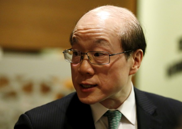 China's Ambassador to the UN Liu Jieyi speaks with media after the Security Council meeting on North Korea's ballistic missile launch at United Nations headquarters in New York on Feb. 13, 2017. (EDUARDO MUNOZ ALVAREZ/AFP/Getty Images)