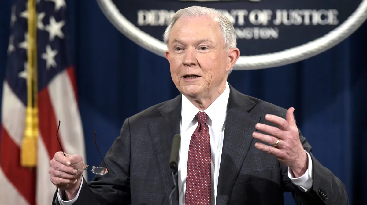Attorney General Jeff Sessions speaks during a news conference at the Justice Department in Washington on March 2, 2017. (AP Photo/Susan Walsh)