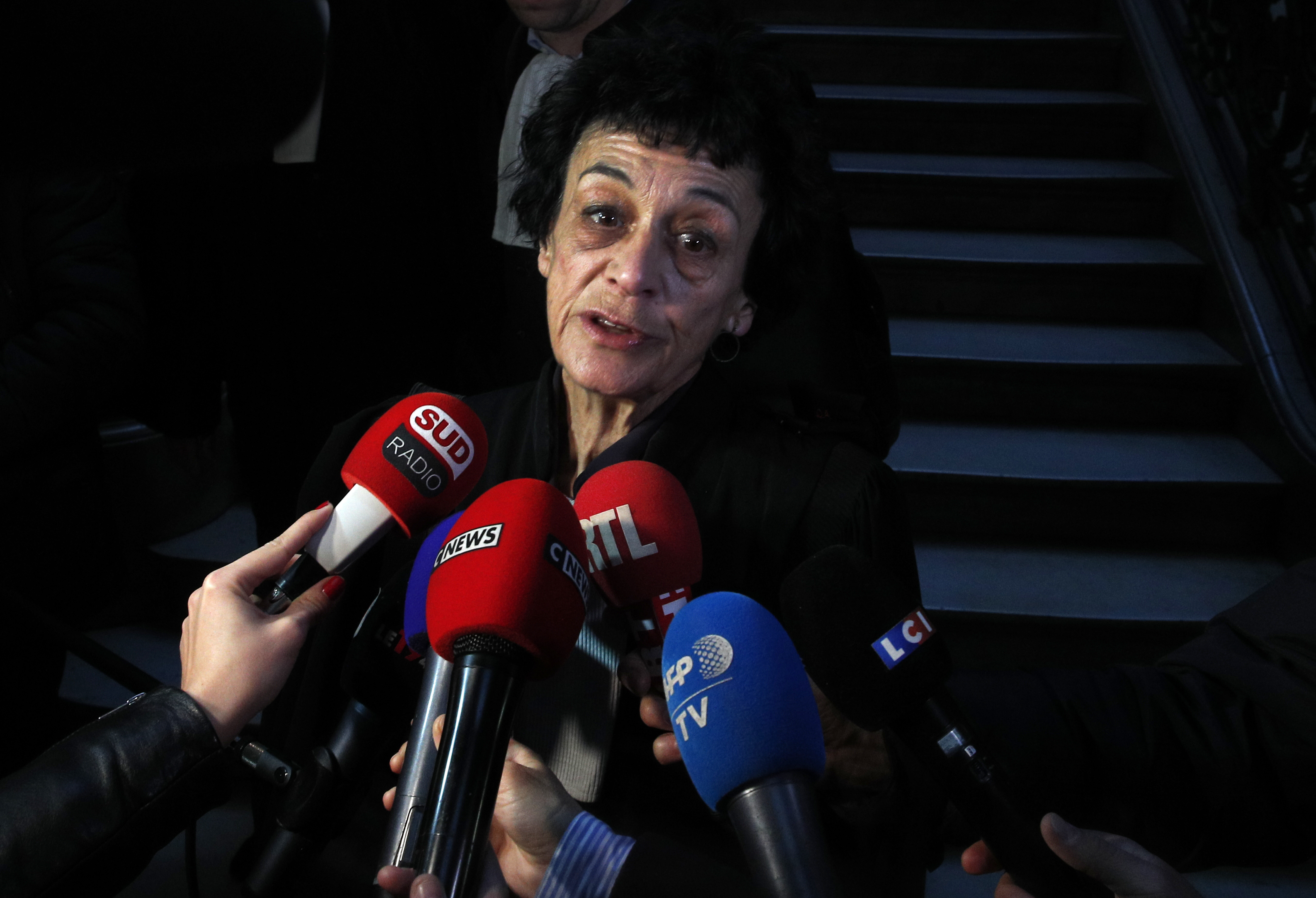 Carlos the Jackal's lawyer Isabelle Coutant-Peyre, answers reporters at the Paris court, France on March 13, 2017. (AP Photo/Christophe Ena)