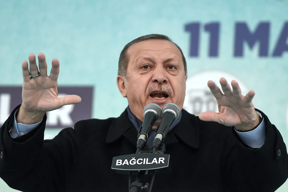 Turkish President Recep Tayyip Erdogan addresses supporters during a rally in Istanbul on March 11, 2017. (OZAN KOSE/AFP/Getty Images)