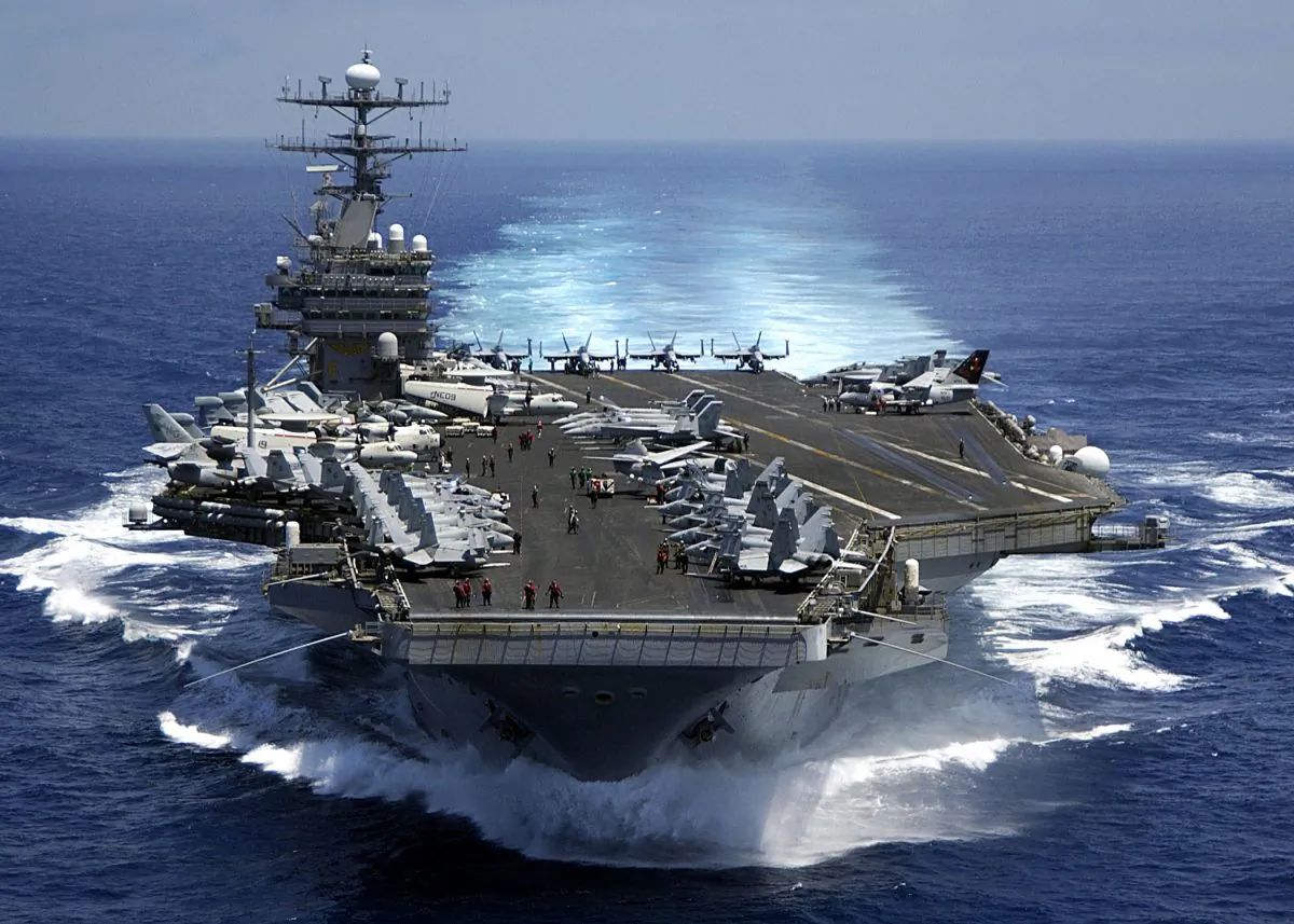 The Nimitz-class aircraft carrier USS Carl Vinson (CVN 70) underway in the Indian Ocean prior to flight operations. (Photographer's Mate 3rd Class Dusty Howell/U.S. Navy)
