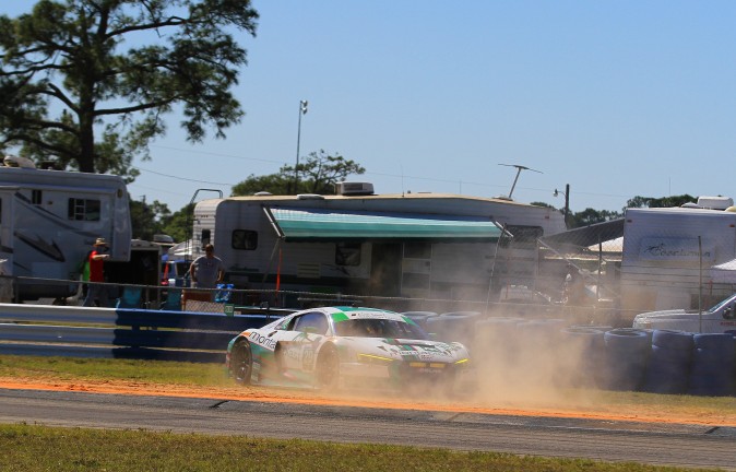 Christian Mies managed to stop the #29 Audi before he hit the tires, and continued on his way. (Chris Jasurek/Epoch Times)