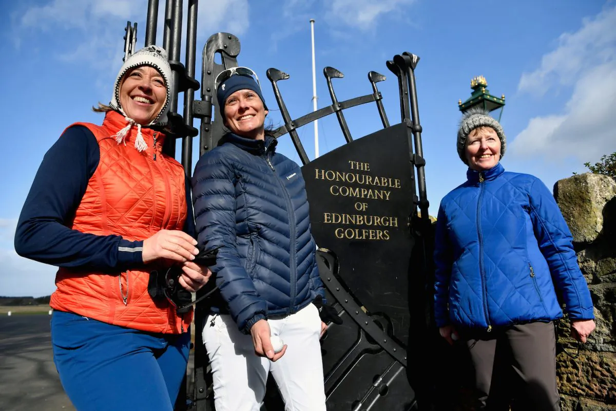 Anna Diertrich, Pascale Reinhard, and Janet Siehnthiler from Switzerland stand outside Muirfield Golf Club following their round of golf on March 14, 2017 in Gullane, Scotland. Muirfield golf club members have voted to admit women members after the privately owned club voted 80 percent in favor in updating the membership policy. (Jeff J. Mitchell/Getty Images)