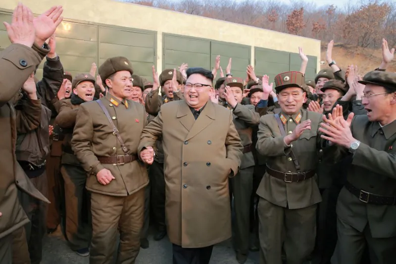 North Korean leader Kim Jong Un watched the ground jet test of a Korean-style high-thrust engine newly developed by the Academy of the National Defence Science in this undated picture provided by KCNA in Pyongyang on March 19, 2017. KCNA/via Reuters