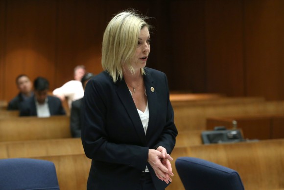 Deputy District Attorney Michele Hanisee appears in court during a hearing for movie director Roman Polanski in Los Angeles, California on March 20, 2017. (REUTERS/Frederick M. Brown/Pool)