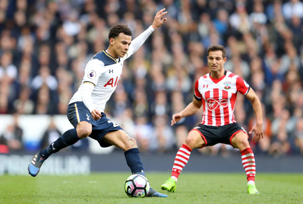 Dele Alli of Tottenham Hotspur in action during the Premier League match between Tottenham Hotspur and Southampton at White Hart Lane on March 19, 2017 in London, England. (Warren Little/Getty Images)