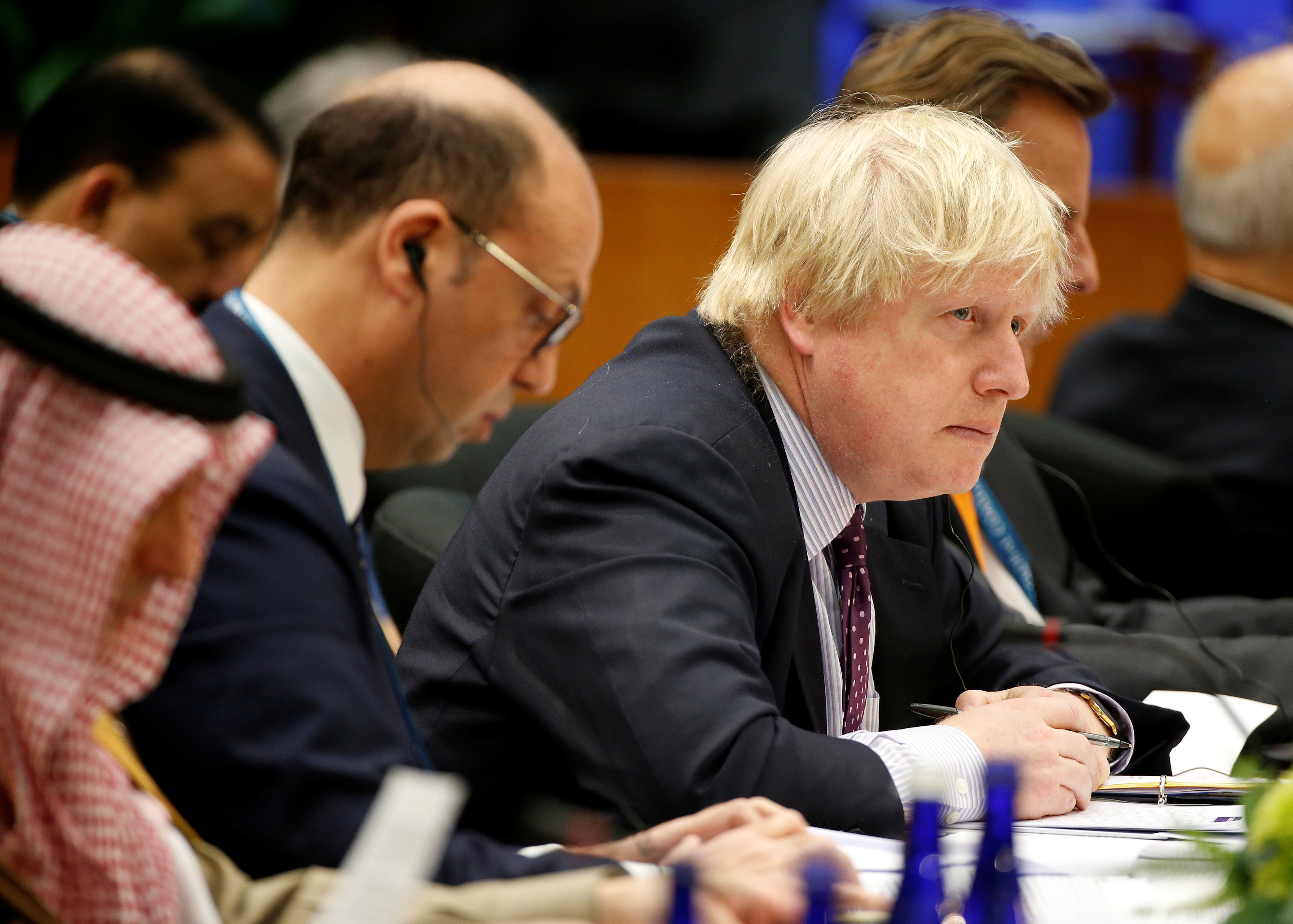 British Foreign Minister Boris Johnson listens to remarks at the morning ministerial plenary for the Global Coalition working to Defeat ISIS at the State Department in Washington, U.S. on March 22, 2017. (REUTERS/Joshua Roberts)
