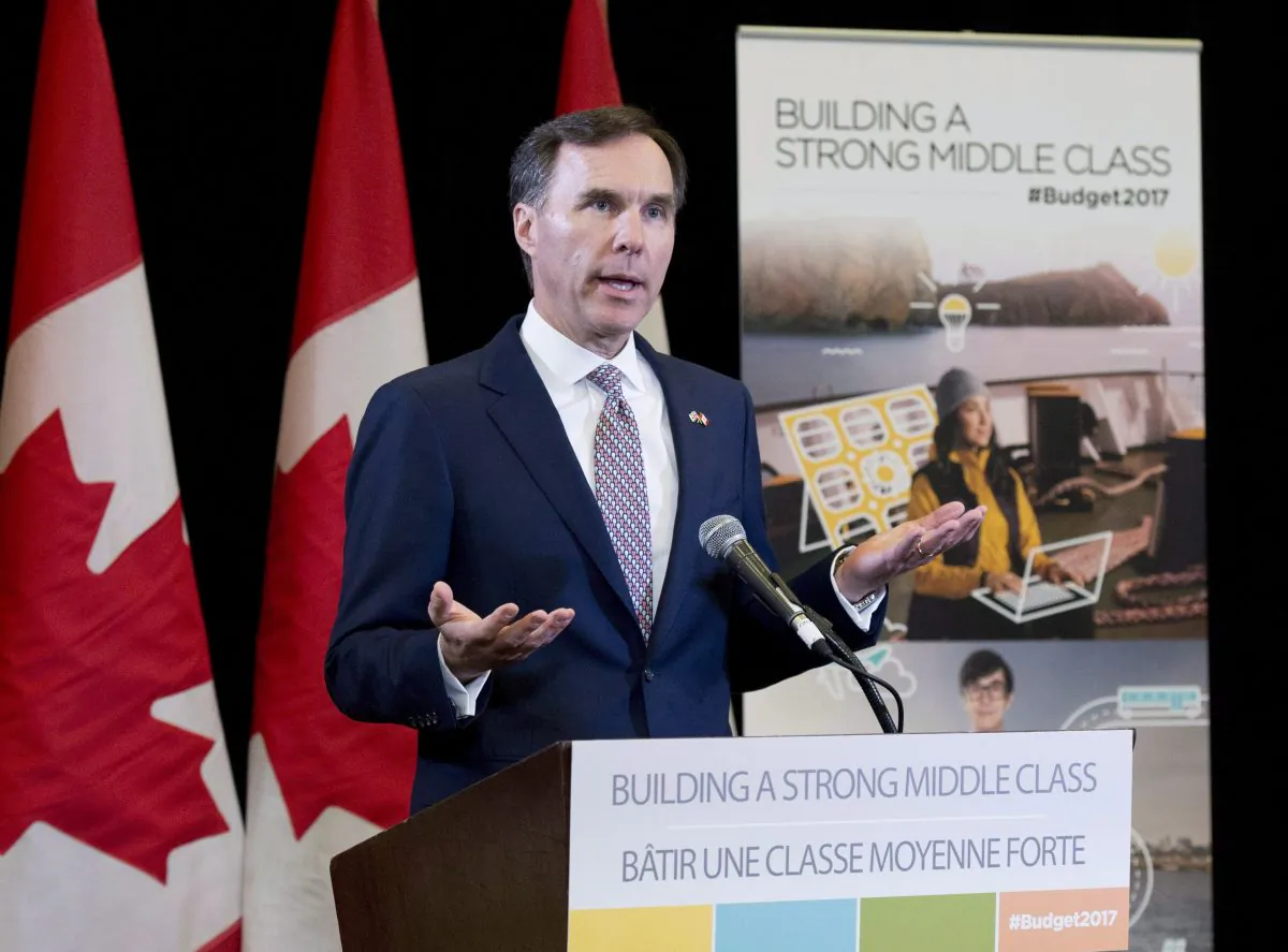 Minister of Finance Bill Morneau speaks during a press conference before tabling Budget 2017 in the House of Commons on Parliament Hill, in Ottawa on March 22, 2017. Innovation is a major focus in the Liberals’ second budget. (The Canadian Press/Justin Tang)