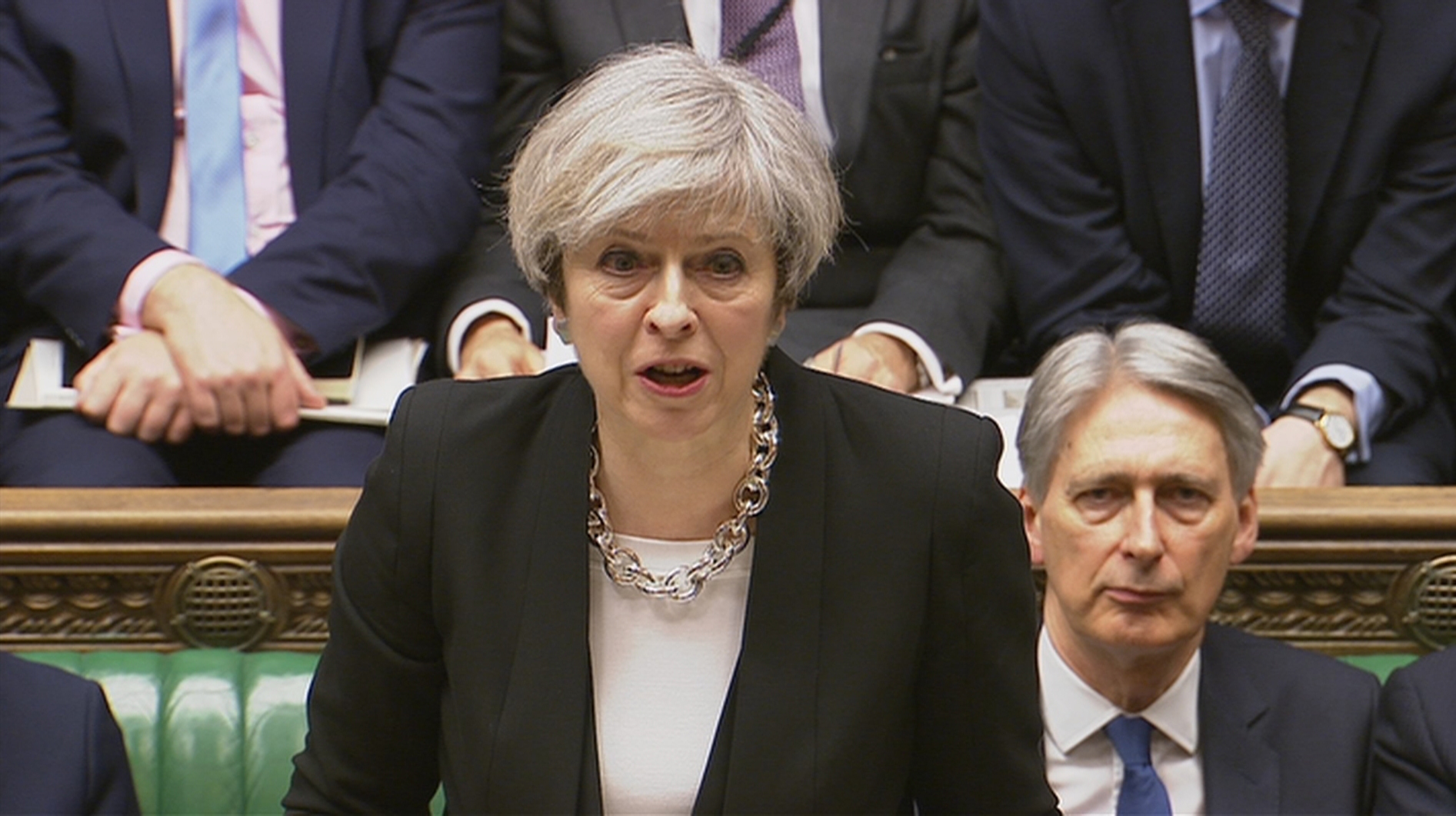 Britain's Prime Minister Theresa May speaks in Parliament the morning after an attack in Westminster, London, Britain on March 23, 2017. (Parliament TV/Handout via REUTERS)