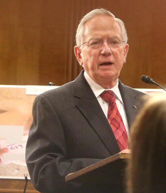 Al Munzer, Holocaust survivor and volunteer at the U.S. Holocaust Memorial Museum, speaks about remembering the Nazi atrocities when viewing the deaths and destruction in Syria today. He spoke March 21 on Capitol Hill for the commemoration of the 6th year of the war. (Gary Feuerberg/Epoch Times)