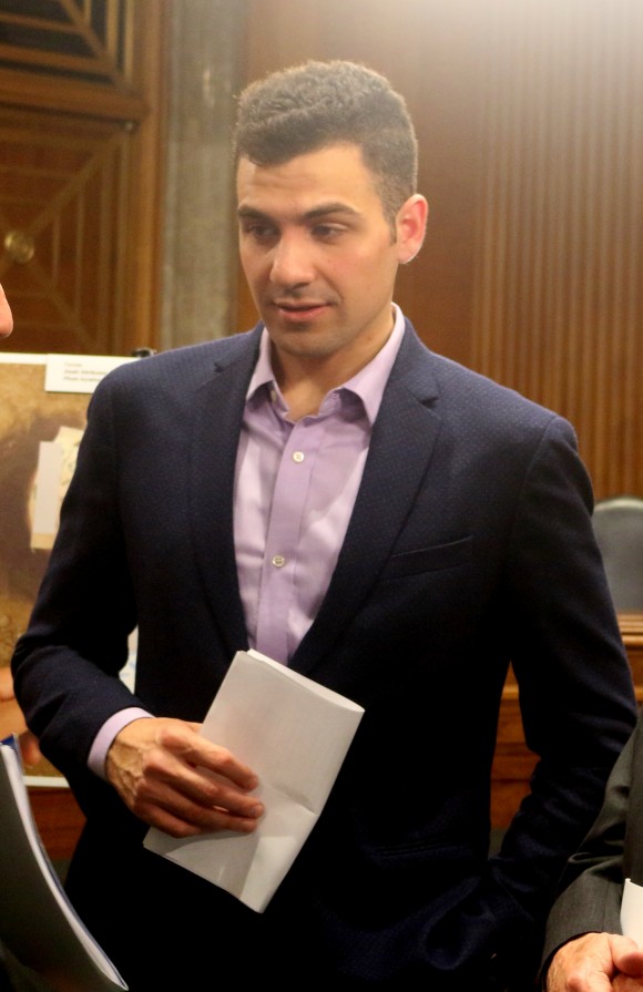 Qutaiba Idlibi escaped Syria after being detained twice by Syrian internal security in the early days of the protest in 2011. He spoke at a commemorative event, 'Inside Syria's Torture Machine,' to 'recognize the atrocities and crimes against humanity suffered by Syrian civilians. (Gary Feuerberg/ Epoch Times)