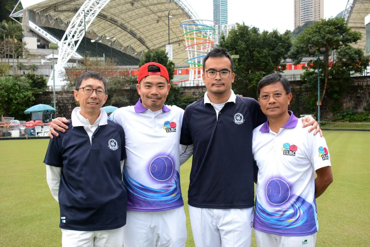 (L-R) Albert Lo CCC, Bronson Fung ILBC, Robin Chok CCC and Li Ming Sum ILBC, winners of the semi-finals held at IRC on Sunday March 26, who will play each other in the Final of the 2017 Men's National Pairs in July. (Stephanie Worth)