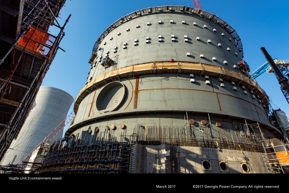 The Vogtle Unit 3, being constructed by primary contactor Westinghouse, a business unit of Toshiba, near Waynesboro, Georgia, in an aerial photo taken March 2017. (Georgia Power/Handout via REUTERS)