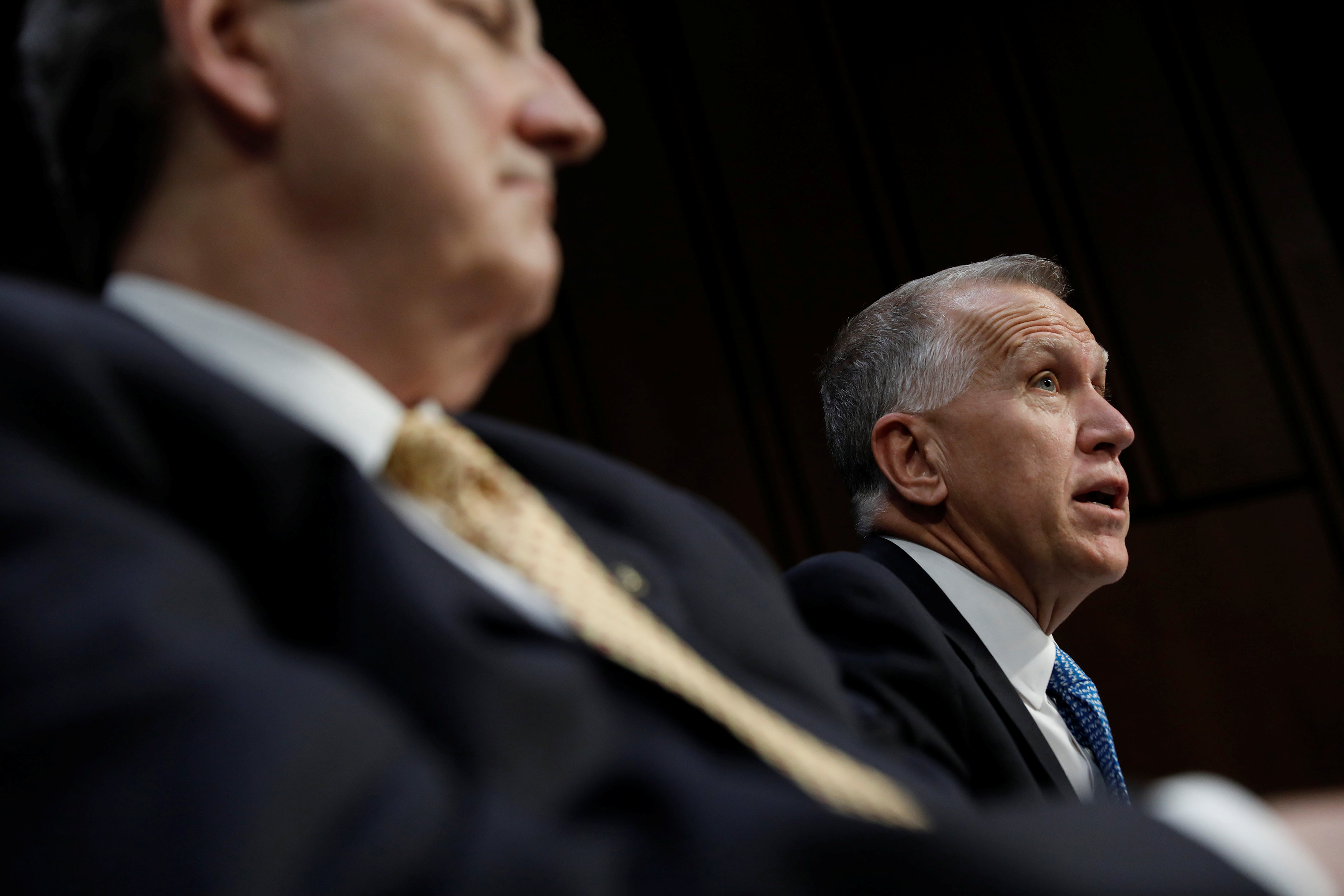 Sen. Thom Tillis, flanked by Sen. John Kennedy, speaks during a meeting of the Senate Judiciary Committee to discuss the nomination of Judge Neil Gorsuch to the Supreme Court on Capitol Hill in Washington on April 3, 2017. (REUTERS/Aaron P. Bernstein)
