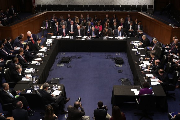 Members of the Senate Judiciary Committee hold an executive business meeting to debate and vote on Supreme Court nominee Judge Neil Gorsuch's nomination out of committee and on to a vote by the full Senate in the Hart Senate Office Building on Capitol Hill in Washington on April 3, 2017. If Senate Republicans fail to get the 60 votes necessary to confirm Gorsuch then Democrats have threatened to filibuster the nominee. Senate Majority Leader Mitch McConnell (R-KY) has said he intends to have a vote on Gorsuch this week. (Chip Somodevilla/Getty Images)