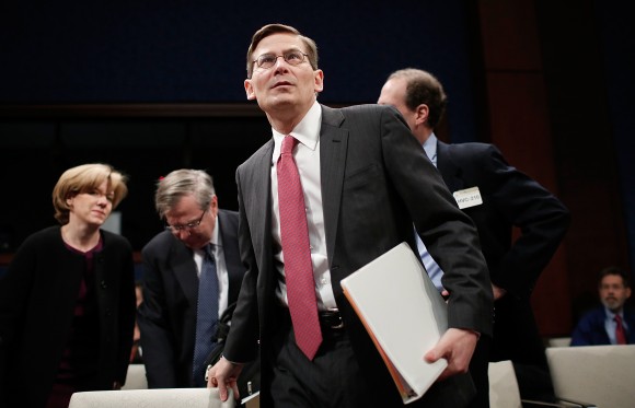 Former Deputy CIA Director Michael Morell arrives for testimony before the House Select Intelligence Committee in Washington on April 2, 2014. The committee heard testimony on the topic of "The Benghazi Talking Points and Michael J. Morell's Role in Shaping the Administration's Narrative." (Win McNamee/Getty Images)
