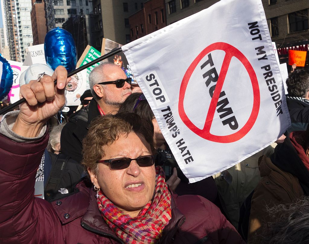 Protesters gather in midtown Manhattan as part of the Women's march vowing to resist US President Trump in New York on Jan. 21, 2017. (DON EMMERT/AFP/Getty Images)