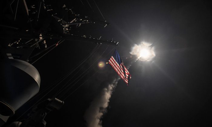 U.S. Navy guided-missile destroyer USS Porter conducts strike operations against Syria while in the Mediterranean Sea. (Ford Williams/Courtesy U.S. Navy)
