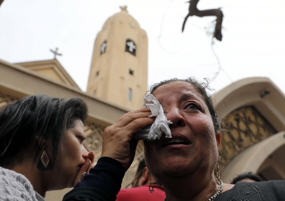 A relative of one of the victims reacts after a church explosion killed at least 21 in Tanta, Egypt, April 9, 2017. (REUTERS/Mohamed Abd El Ghany)