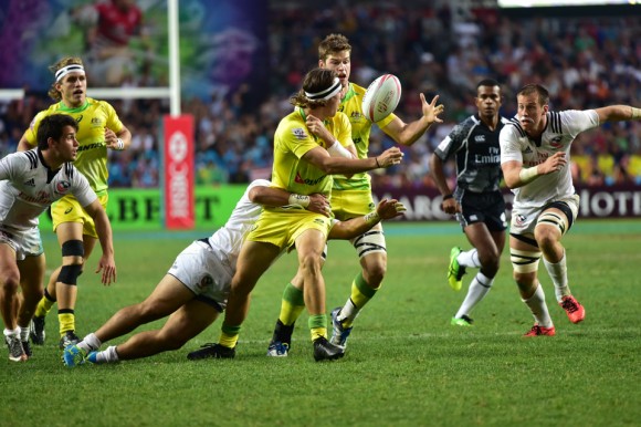Australia (Yellow) against USA for the Bronze medal position. Australia eventually won 26-19, but USA put up a strong fight. (Bill Cox/Epoch Times)