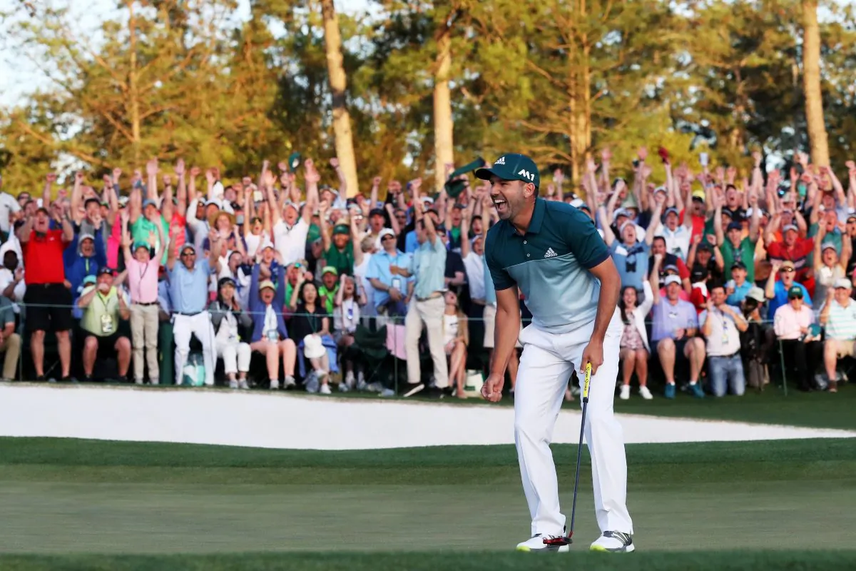 Spain’s Sergio Garcia celebrates after defeating Justin Rose on the first playoff hole of the 2017 Masters Tournament at Augusta National Golf Club on April 9, 2017 in Augusta, Georgia. (Rob Carr/Getty Images)