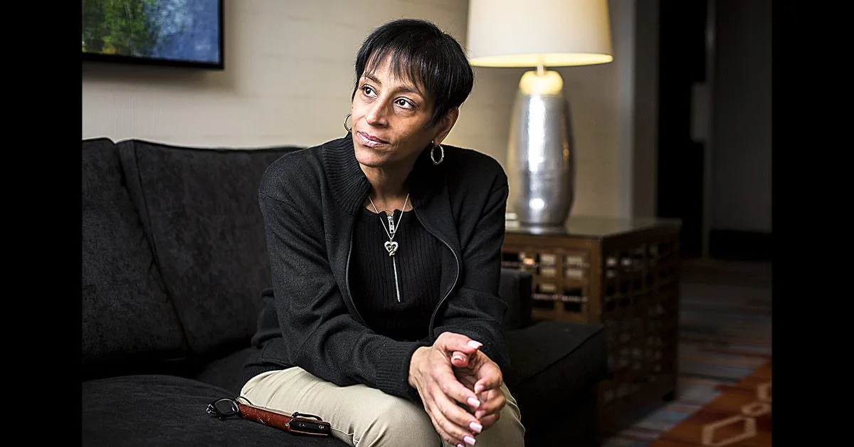 Evelyn Rodriguez talks about the murder of her daughter last year, on Long Island, N.Y., on March 28. (Samira Bouaou/The Epoch Times)
