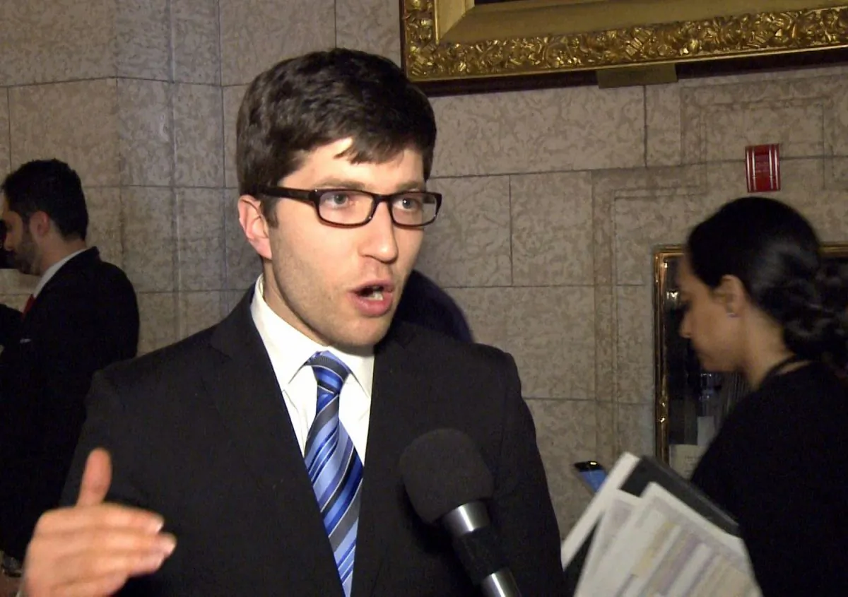 MP Garnett Genuis on Parliament Hill on April 10, 2017. He said he hopes his private member's bill aimed at combating forced organ harvesting in China receives all-party support. (NTD Television)