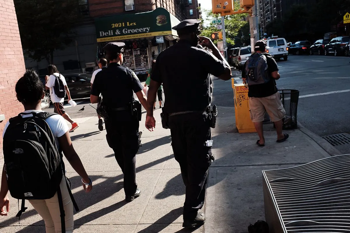 Police patrol an area which has witnessed an explosion in the use of K2 or 'Spice', a synthetic marijuana drug, in East Harlem in New York City on Sept. 16, 2015.
(Spencer Platt/Getty Images)