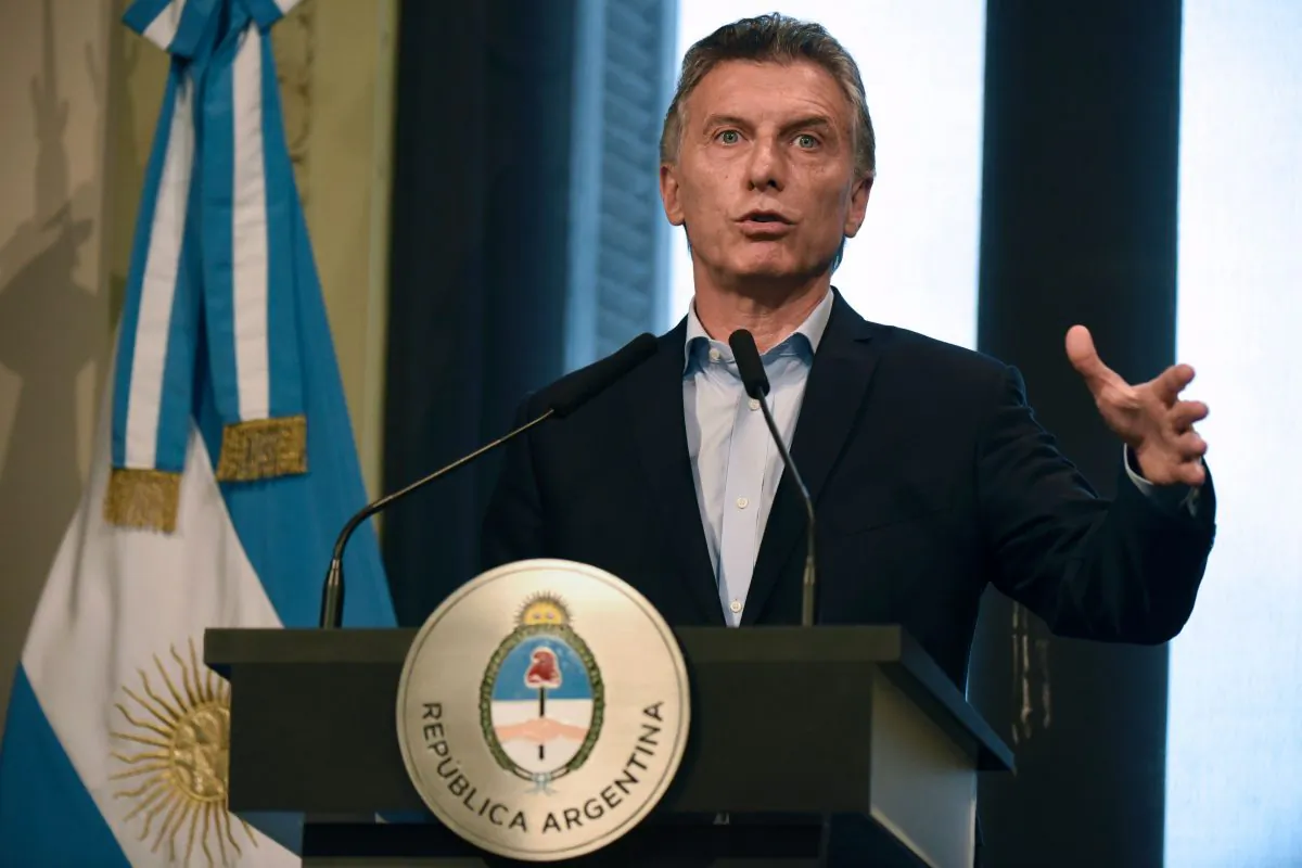 Argentine President Mauricio Macri at the Casa Rosada presidential palace in Buenos Aires on January 17, 2017. After years of socialist mismanagemet, his government is struggling with a legacy of money printing as the currency dropped 30 percent against the dollar in 2018. (EITAN ABRAMOVICH/AFP/Getty Images)