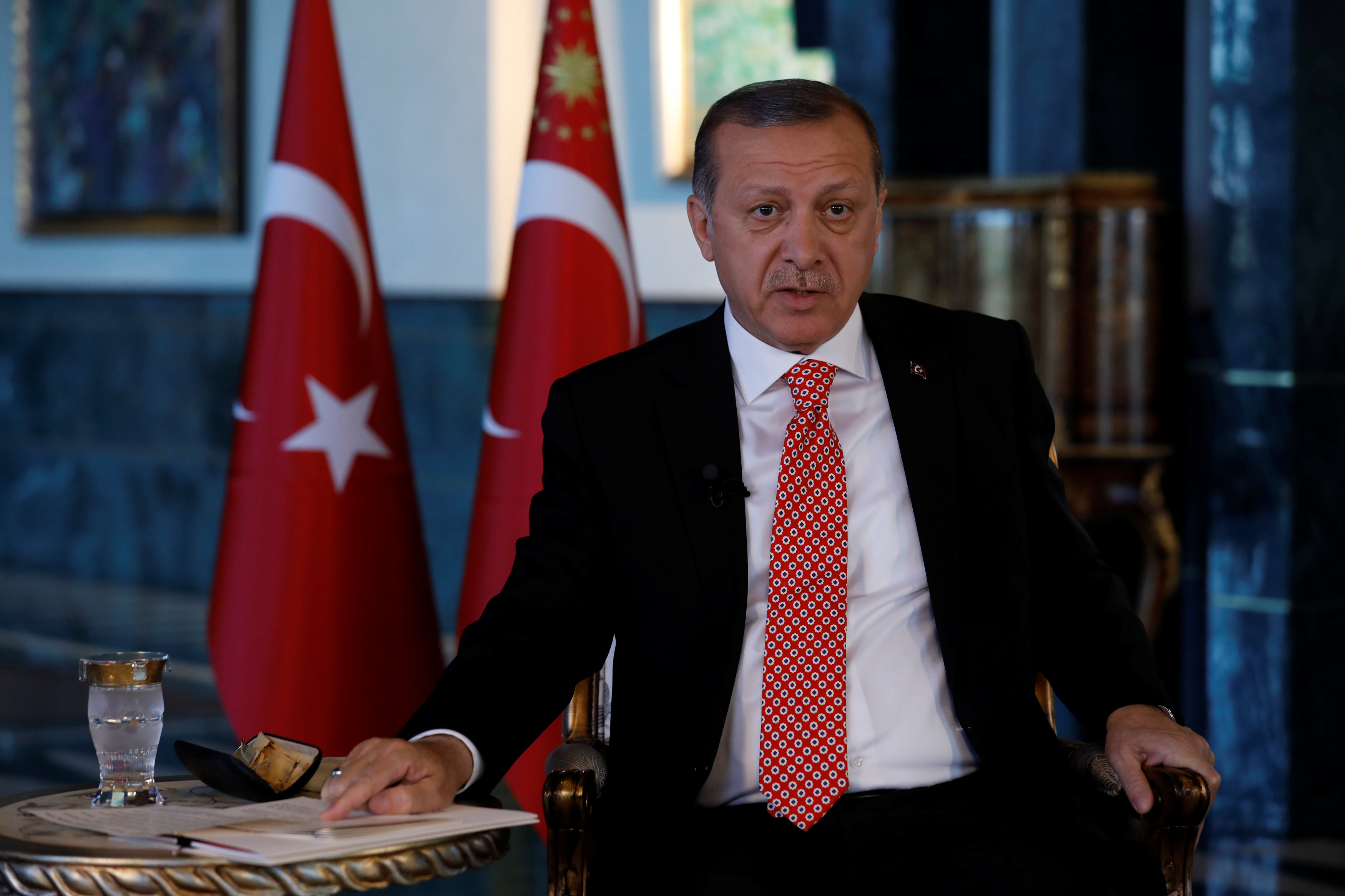 Turkish President Tayyip Erdogan attends an interview with Reuters at the Presidential Palace in Ankara, Turkey on April 25, 2017. (REUTERS/Umit Bektas)