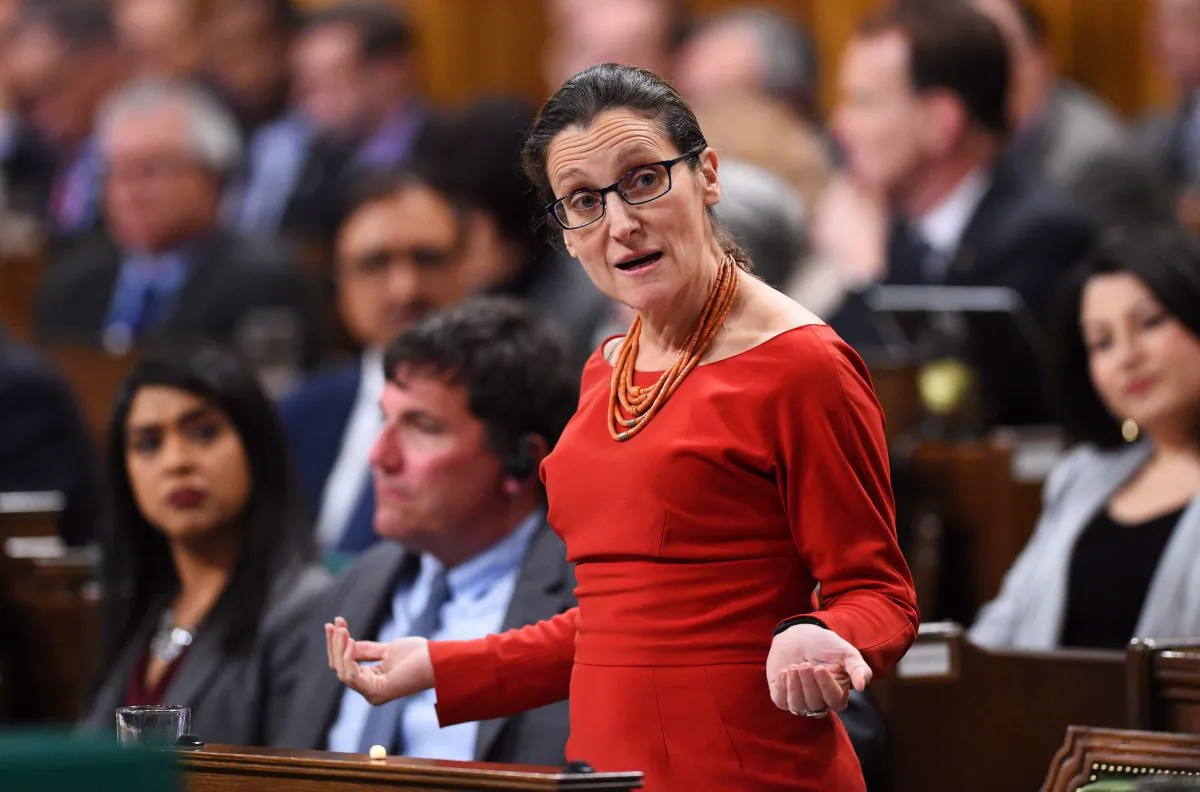 Foreign Affairs Minister Chrystia Freeland during question period in the House of Commons on March 6, 2017. Freeland is shooting back at President Donald Trump's anti-Canadian trade rhetoric, saying she will be “tough and strong” in fighting for Canada's economic interests with the United States. (THE CANADIAN PRESS/Sean Kilpatrick)