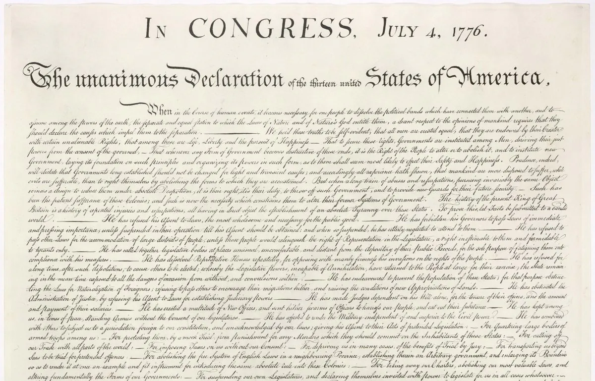 United States Declaration of Independence. This image is a version of the 1823 William Stone facsimile—Stone may well have used a wet pressing process. (Creative Commons/Wikimedia)