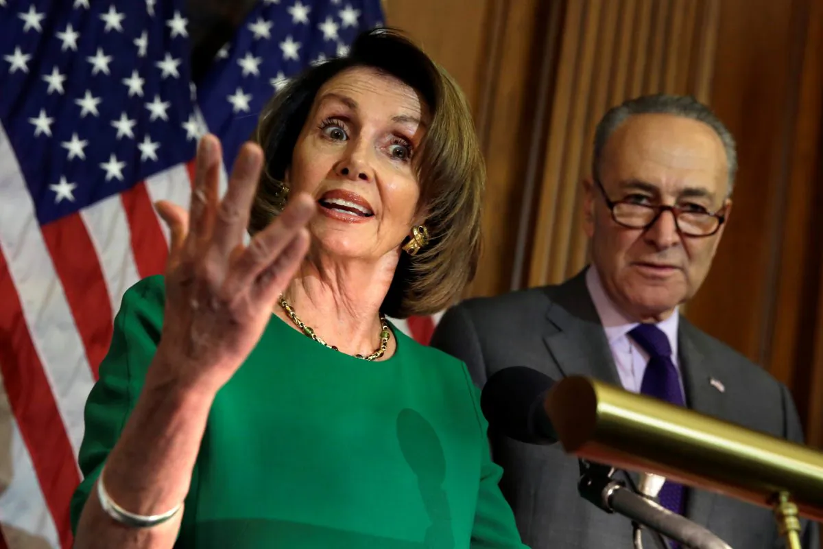 House Minority Leader Nancy Pelosi (D-Calif.) next to Senate Minority Leader Chuck Schumer (D-N.Y.) during a news conference on President Trump's first 100 days in Washington on April 28, 2017. (Reuters/Yuri Gripas)