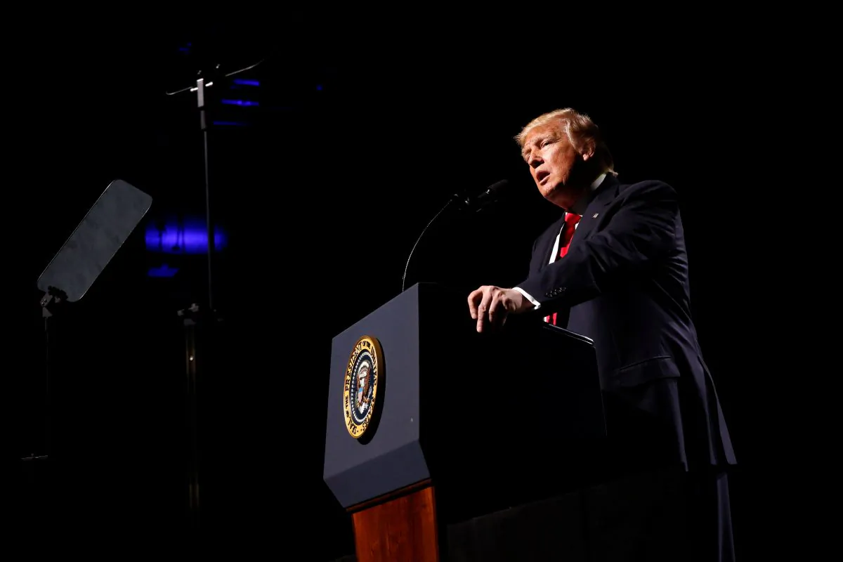 President Donald Trump at the National Rifle Association (NRA) Leadership Forum at the Georgia World Congress Center in Atlanta, Ga., on April 28, 2017. (Jonathan Ernst via Reuters)