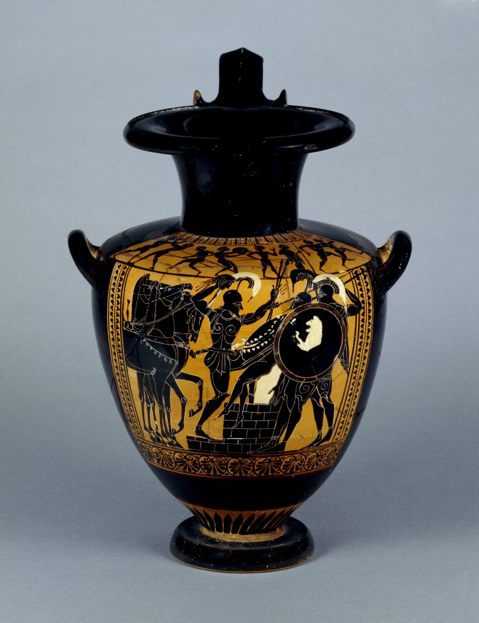 Hydria with Achilles Slaying Troilos
Terracotta, black-figure, ca. 510-500 BC, from Vulci. British Museum. (Trustees of the British Museum)