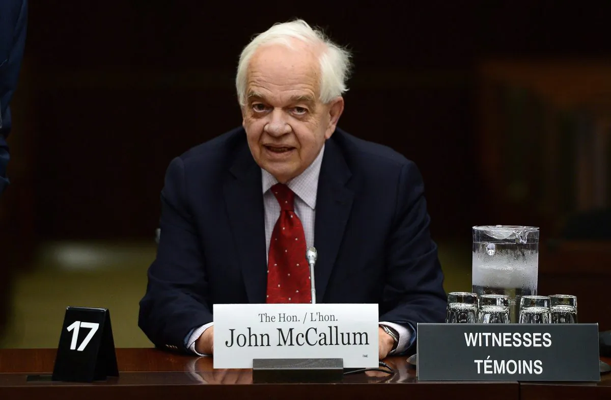 John McCallum, Canada’s Ambassador to the People’s Republic of China, at a meeting of the House of Commons Standing Committee on Foreign Affairs and International Development in Ottawa on May 2, 2017. (The Canadian Press/Sean Kilpatrick)