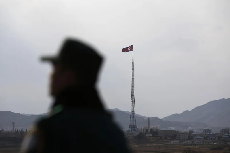 A North Korean flag flutters on top of a tower at the propaganda village of Gijungdong in North Korea, in this picture taken near the truce village of Panmunjom on Nov. 12, 2014. (Kim Hong-Ji/Reuters)